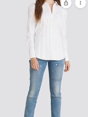 Veronica Beard White Button Front Puff Shoulder Gilian Shirt